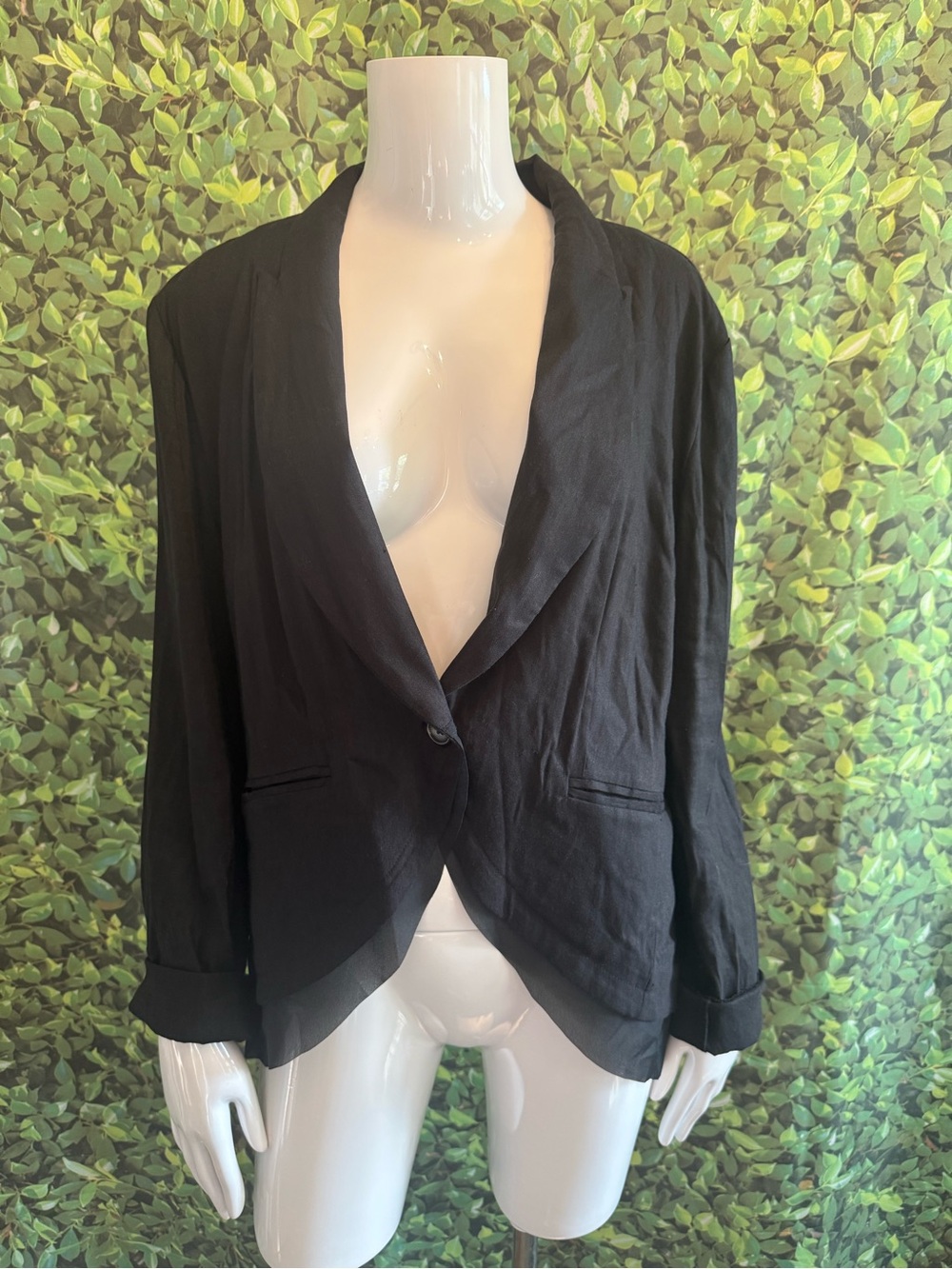 Simply Vera Vera Wang Black Single-Button Draped Linen Blazer